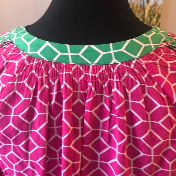 🔴 CROWN & IVY LONG SLEEVE GEOMETRIC PRINT BLOUSE PINK WHITE GREEN SIZE PS - Picture 5 of 14